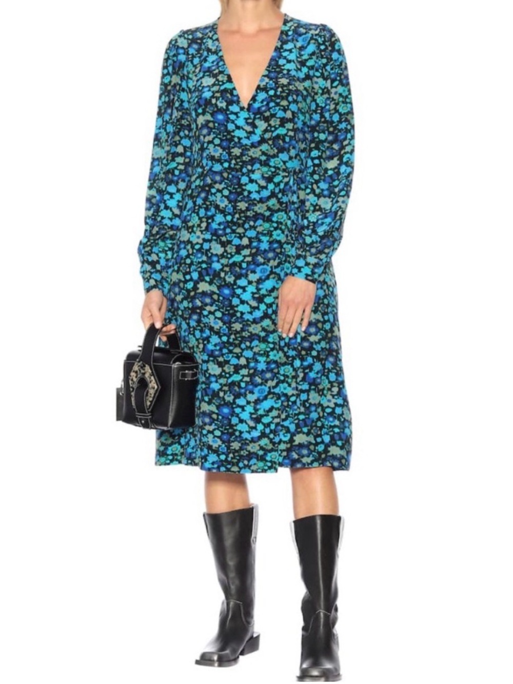 Perfect Ganni floral wrap midi dress 36 - Picture 1 of 8